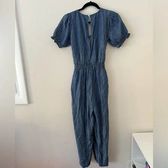 Lightweight Chambray Jumpsuit Tie-Waist Wide Leg Loft Size XS Denim Minimalist - Picture 10 of 11